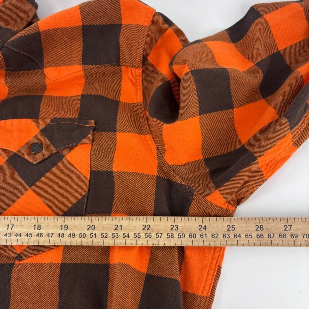 Levi's Western Flannel Shirt Men's XL Orange Black Buffalo Checkered Plaid NFL